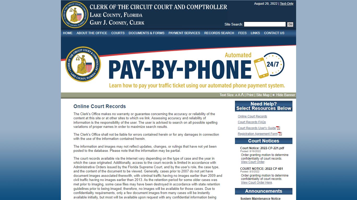 Court Records Agreement - Lake County Clerk of Circuit & County Courts